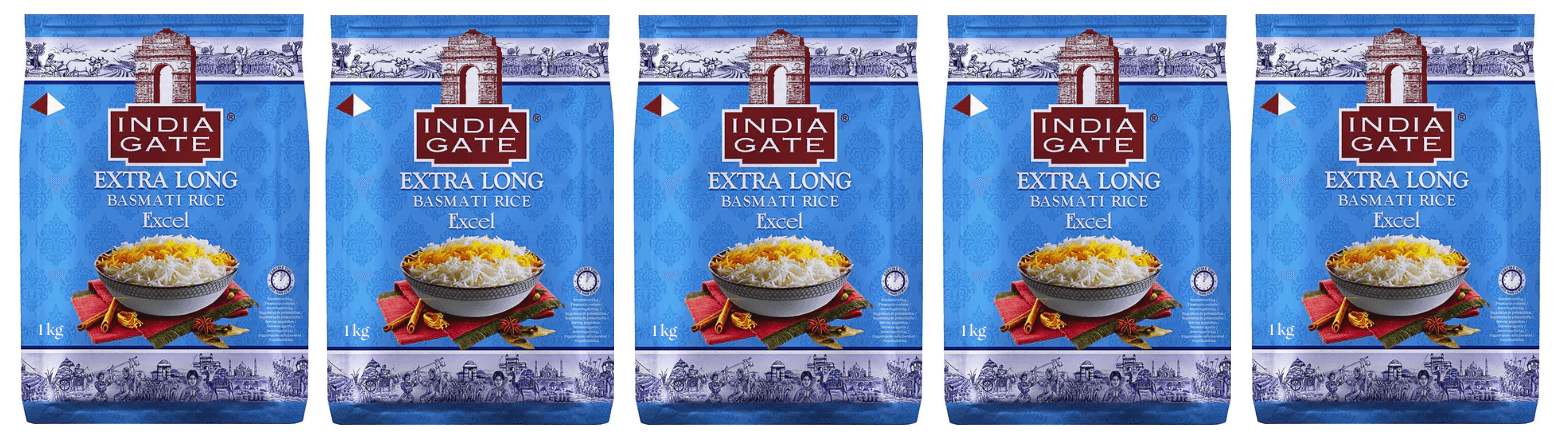 India Gate Basmati Rice Excel XXL – 5 × 1 kg