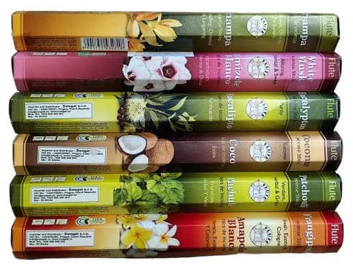 FLUTE Champa, Patchouli, White Musk, Eucalyptus, Frangipani, Coconut 6 x 20pcs