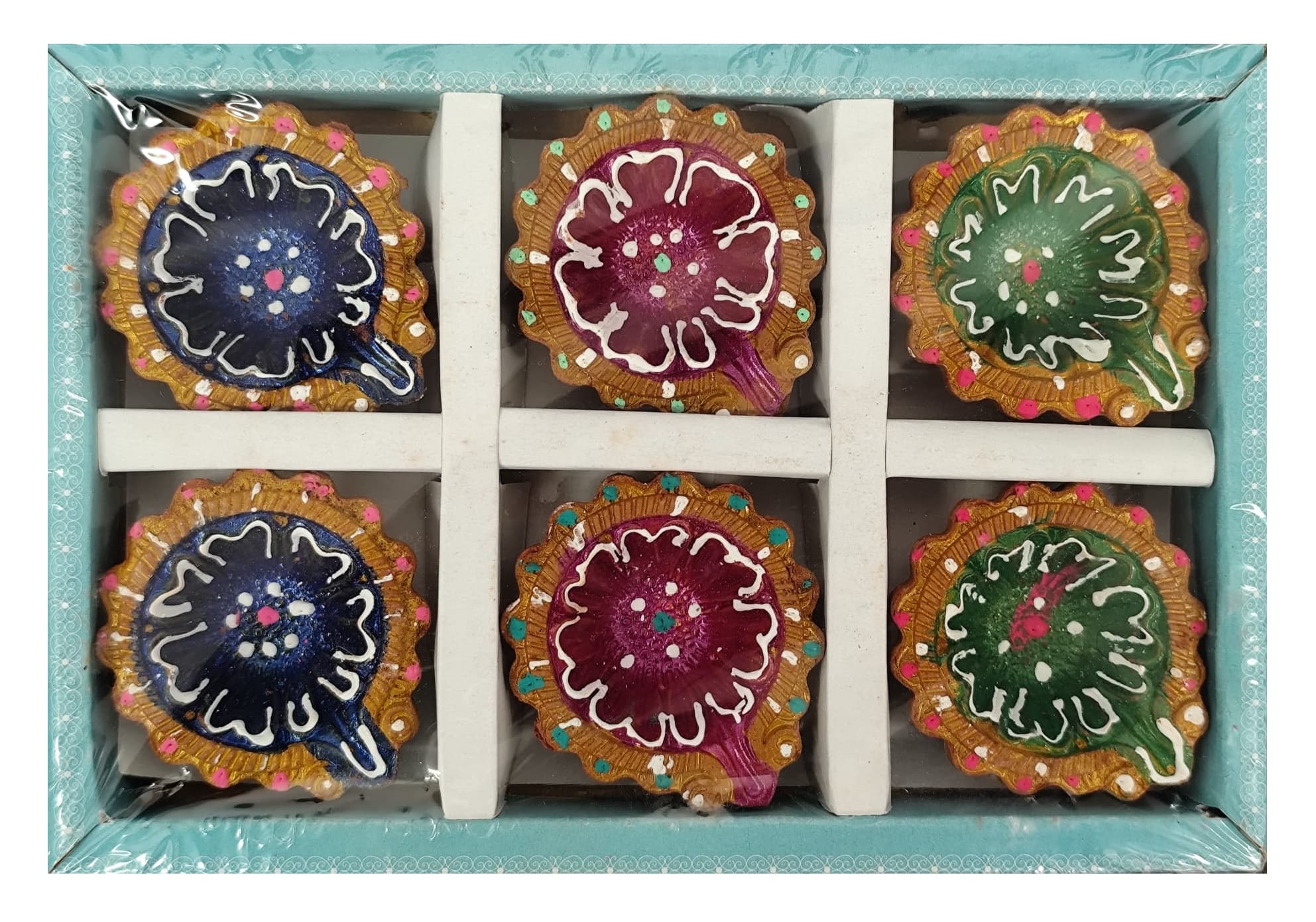 Clay Festival Lamps Diya Mix Colors 6pcs