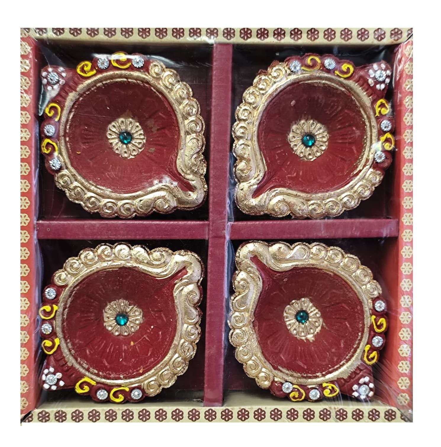 Clay Festival Lamps Diya Red Color 4pcs