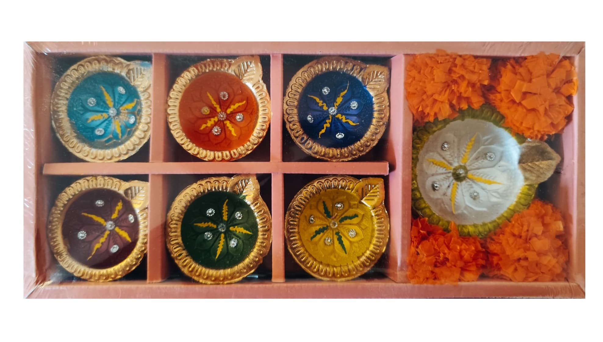Clay Festival Lamps Diya Mix Colors 7pcs