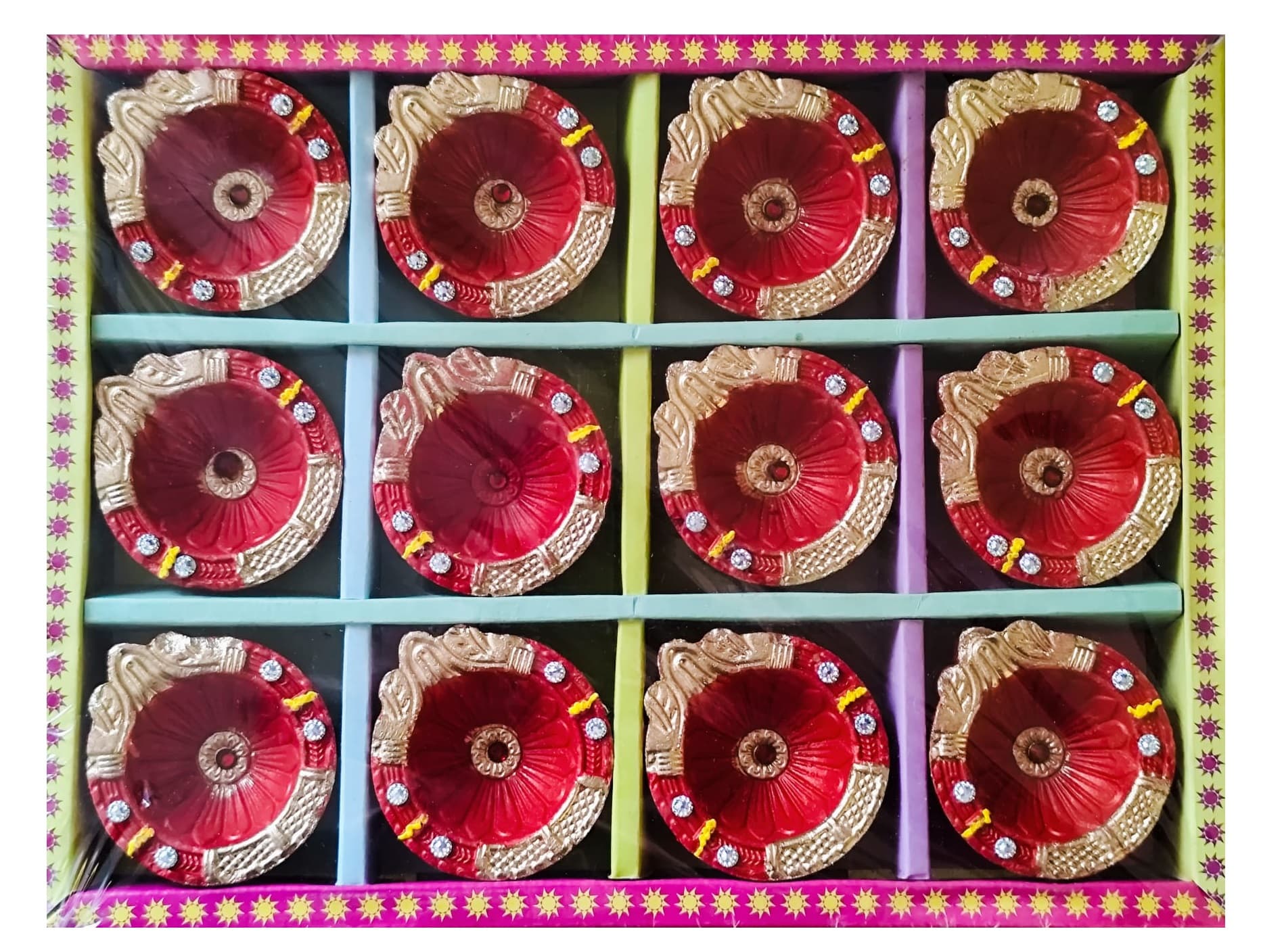 Clay Festival Lamps Diya Red Color 12pcs