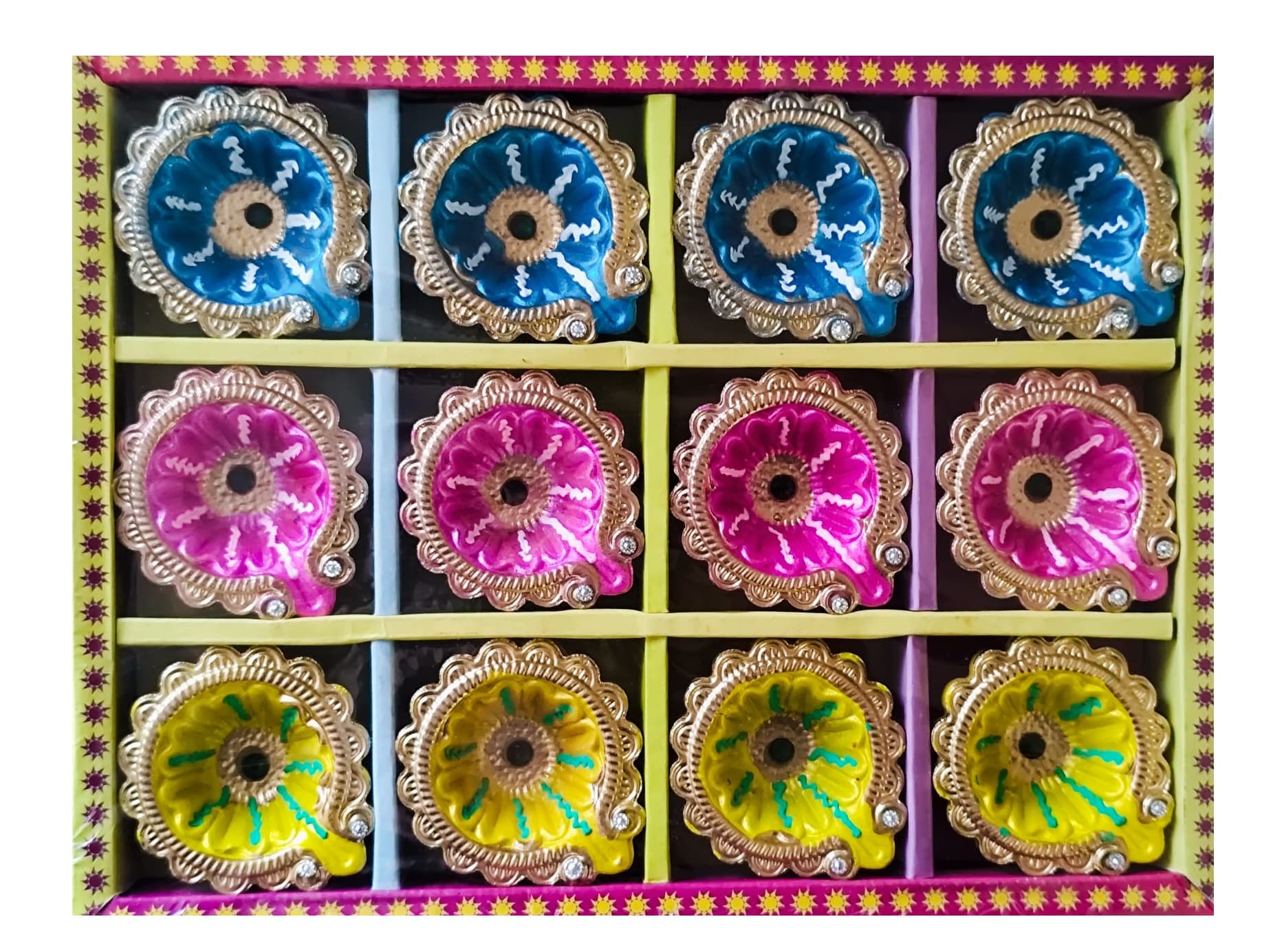 Clay Festival Lamps Diya Mix Colors 12pcs